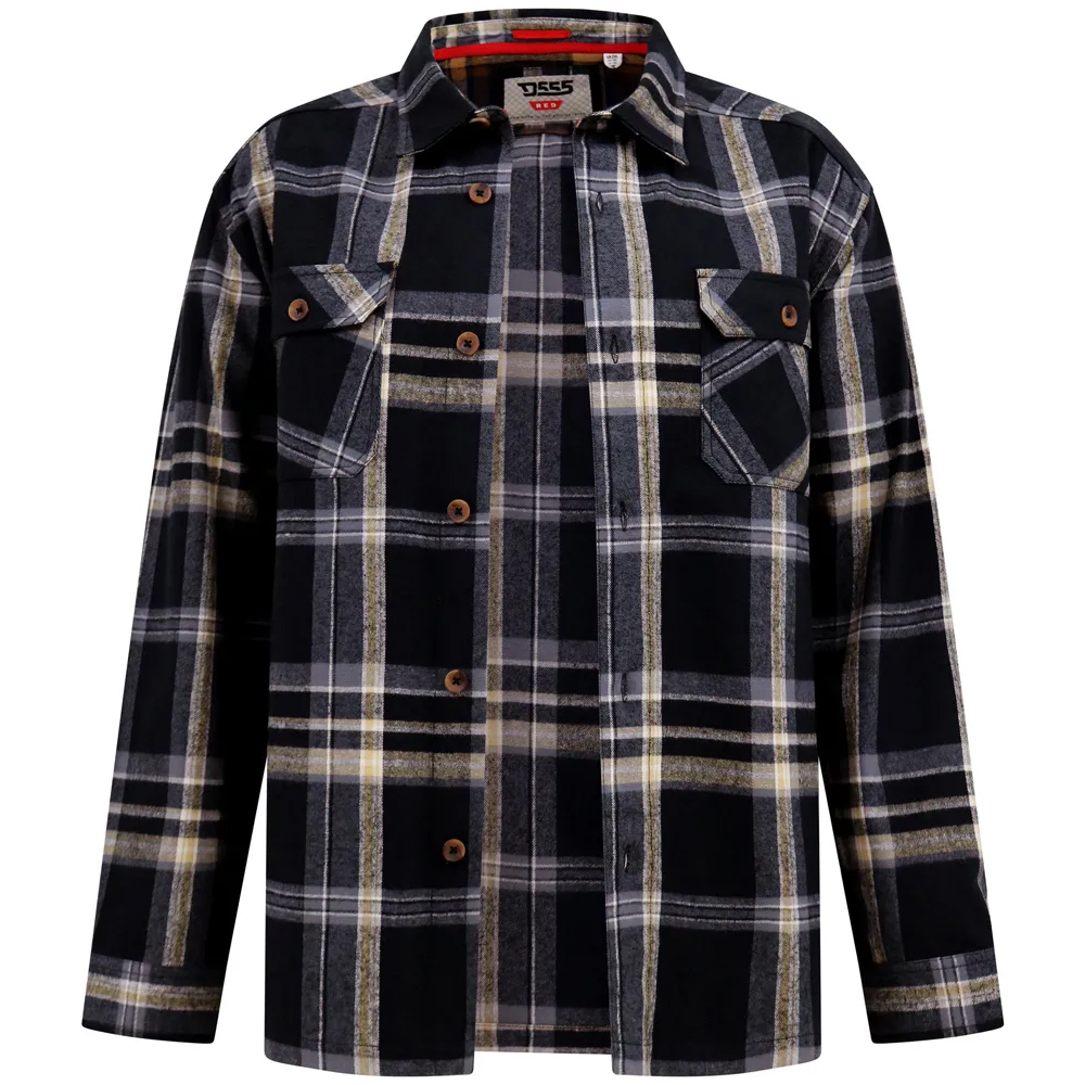 A11836XT Tall Fit D555 Twin Pocket Check Overshirt, Colour: Black / Size: LT 38/40